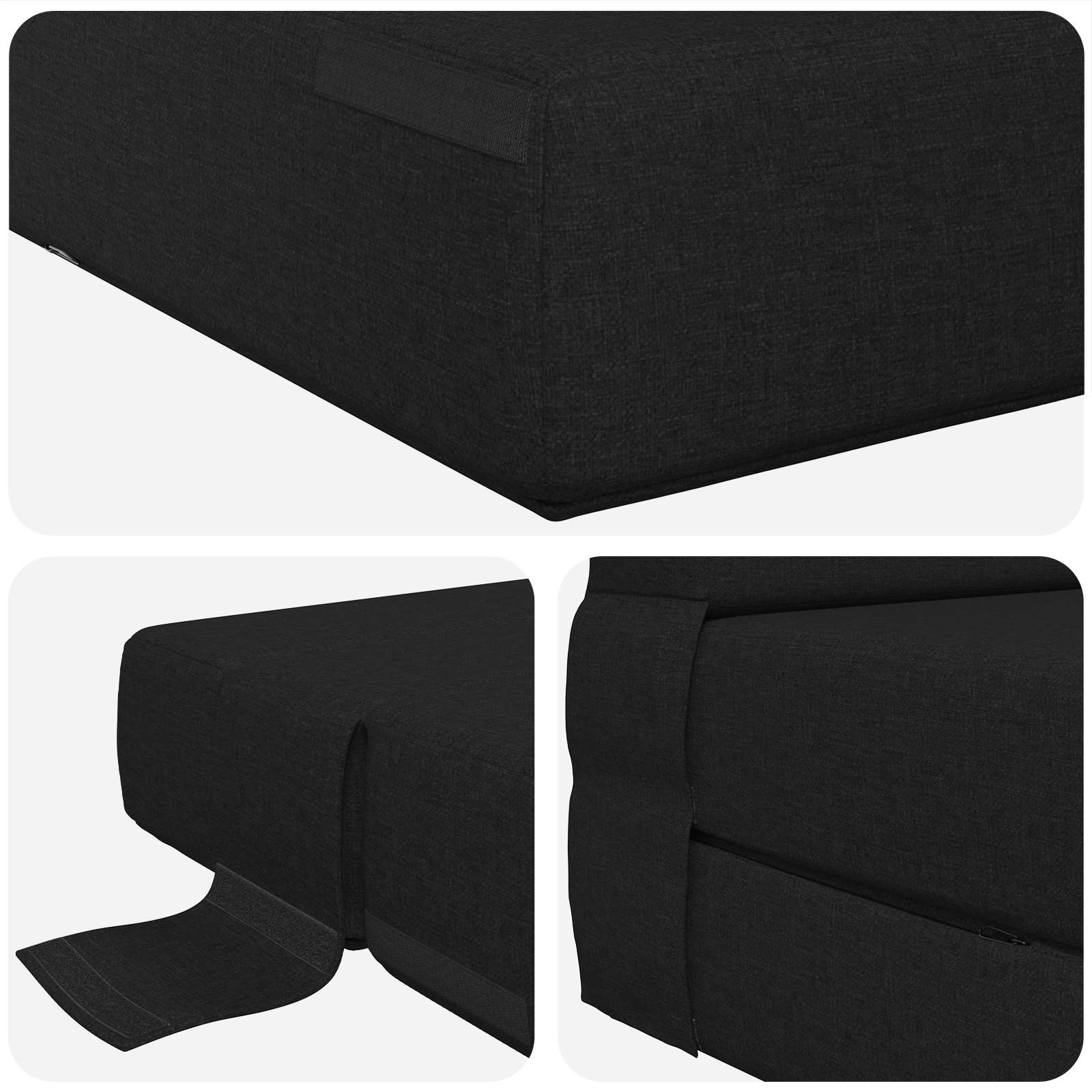 Hajtogatható kanapéágy fekete 190 x 70 x 15 cm szövet