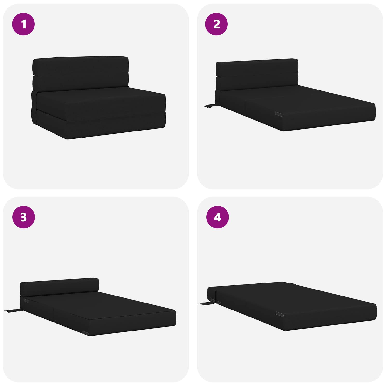 Hajtogatható kanapéágy fekete 190 x 70 x 15 cm szövet