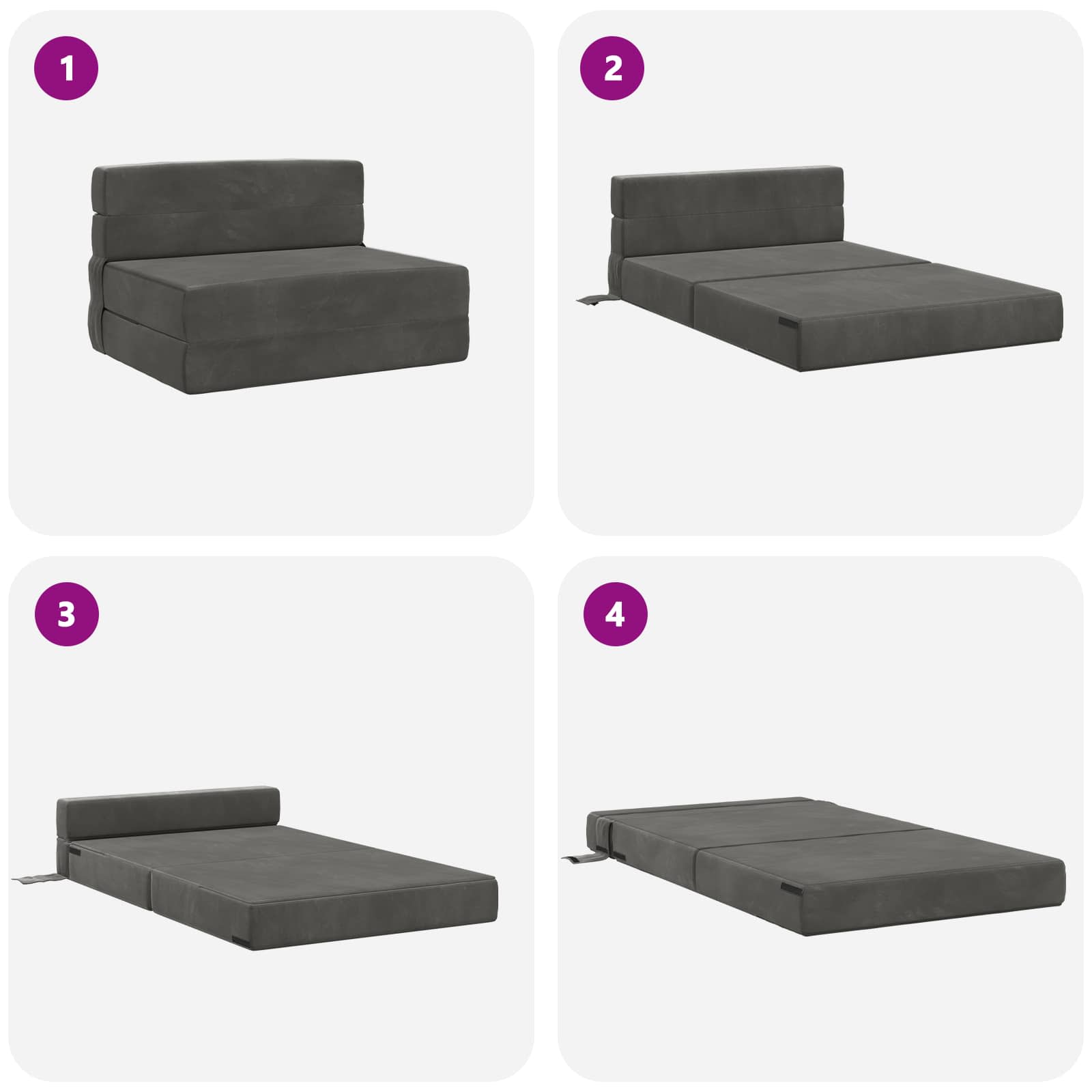 Hajtogatható kanapéágy sötétszürke 190 x 100 x 15 cm bársony