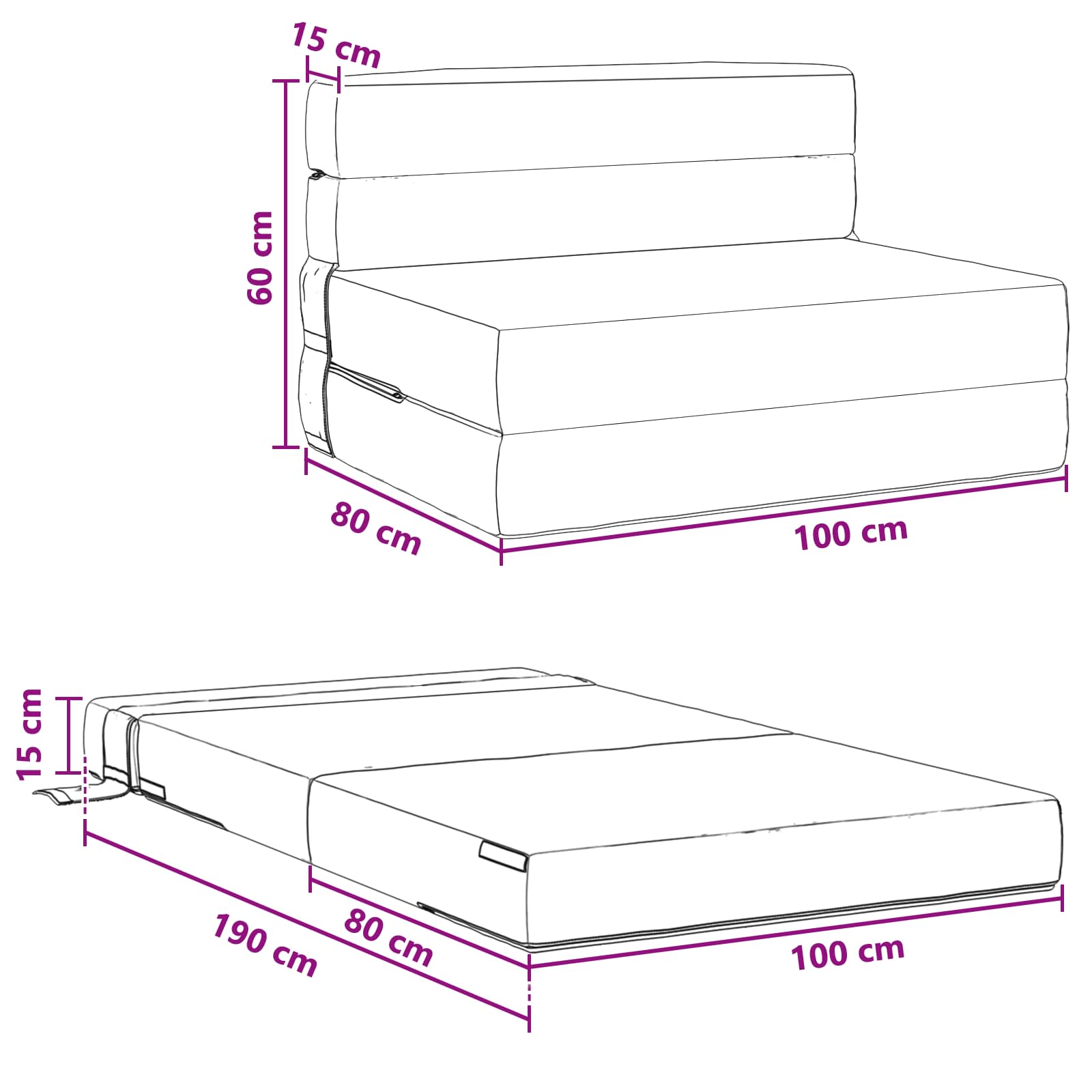 Hajtogatható kanapéágy sötétszürke 190 x 100 x 15 cm bársony