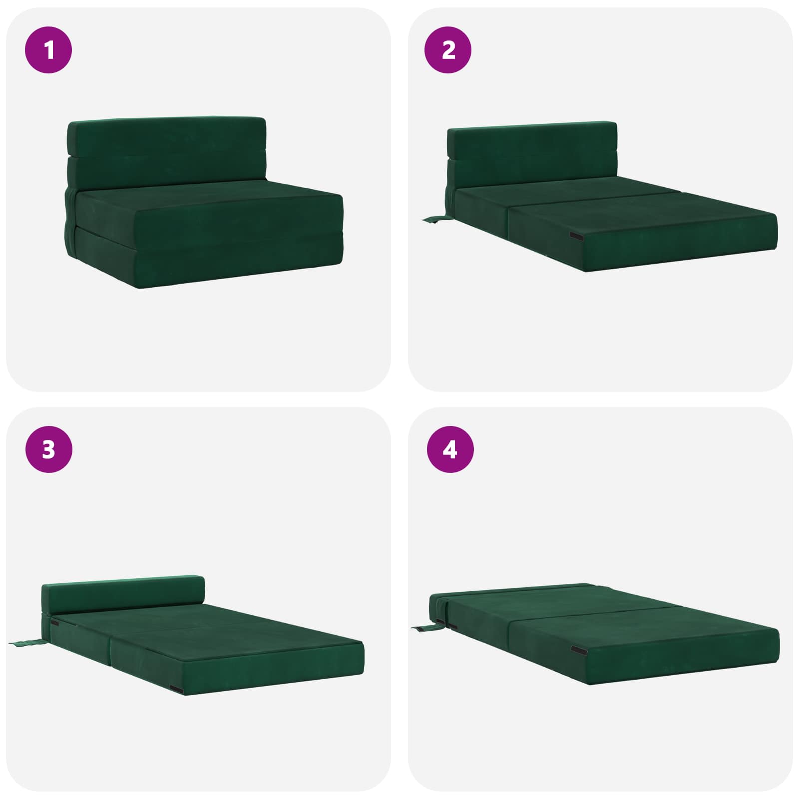 Hajtogatható kanapéágy sötétzöld 190 x 100 x 15 cm bársony