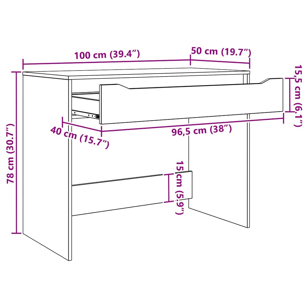 Asztal fiókkal tárolóval beton szürke 100 x 50 x 78 cm faanyag