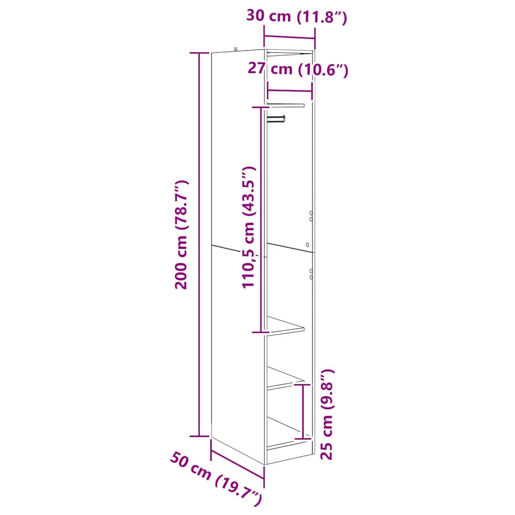 Ruhásszekrény polcokkal fekete tölgy 50 x 30 x 200 cm faanyag