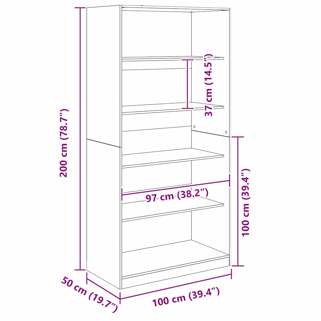 Ruhásszekrény polcokkal fekete tölgy 100 x 50 x 200 cm faanyag