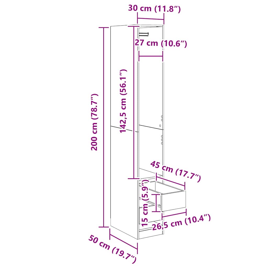 Ruhásszekrény polcokkal musta tammi 30 x 50 x 200 cm faanyag