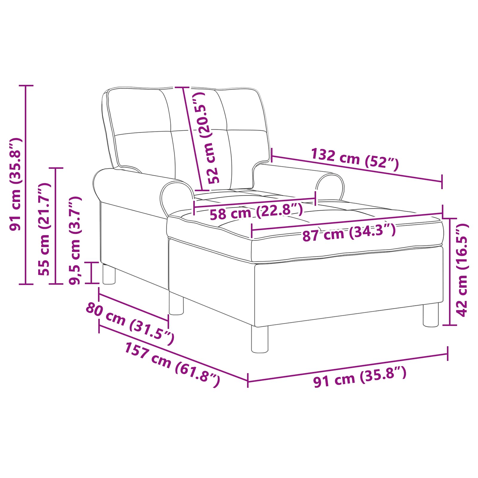 Párás fotel párnával fényes barna 91 x 157 x 91 cm antik pu