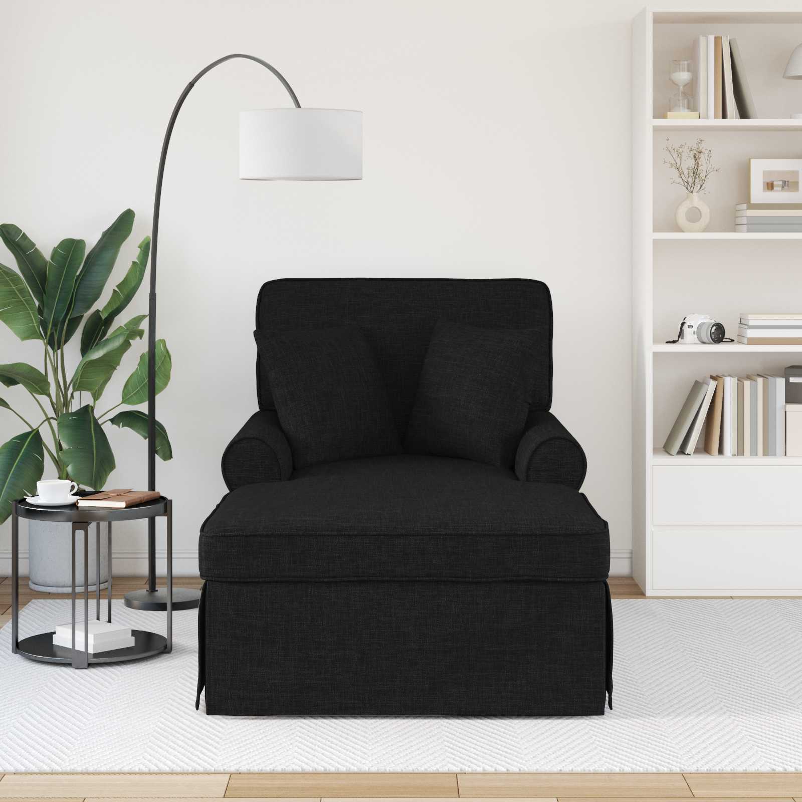 Fotel loungba szoknyával párnával párnával 3 pcs fekete szövet