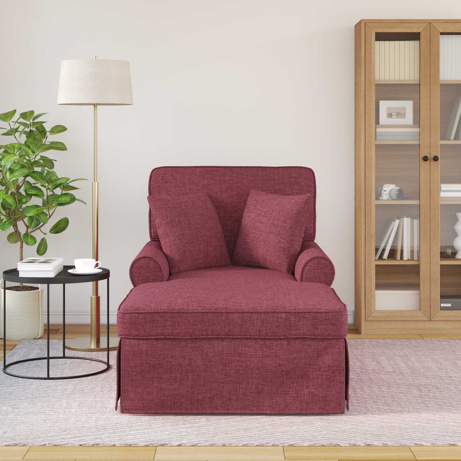 Fotel loungba szoknyával párnával párnával 3 pcs bordó szövet