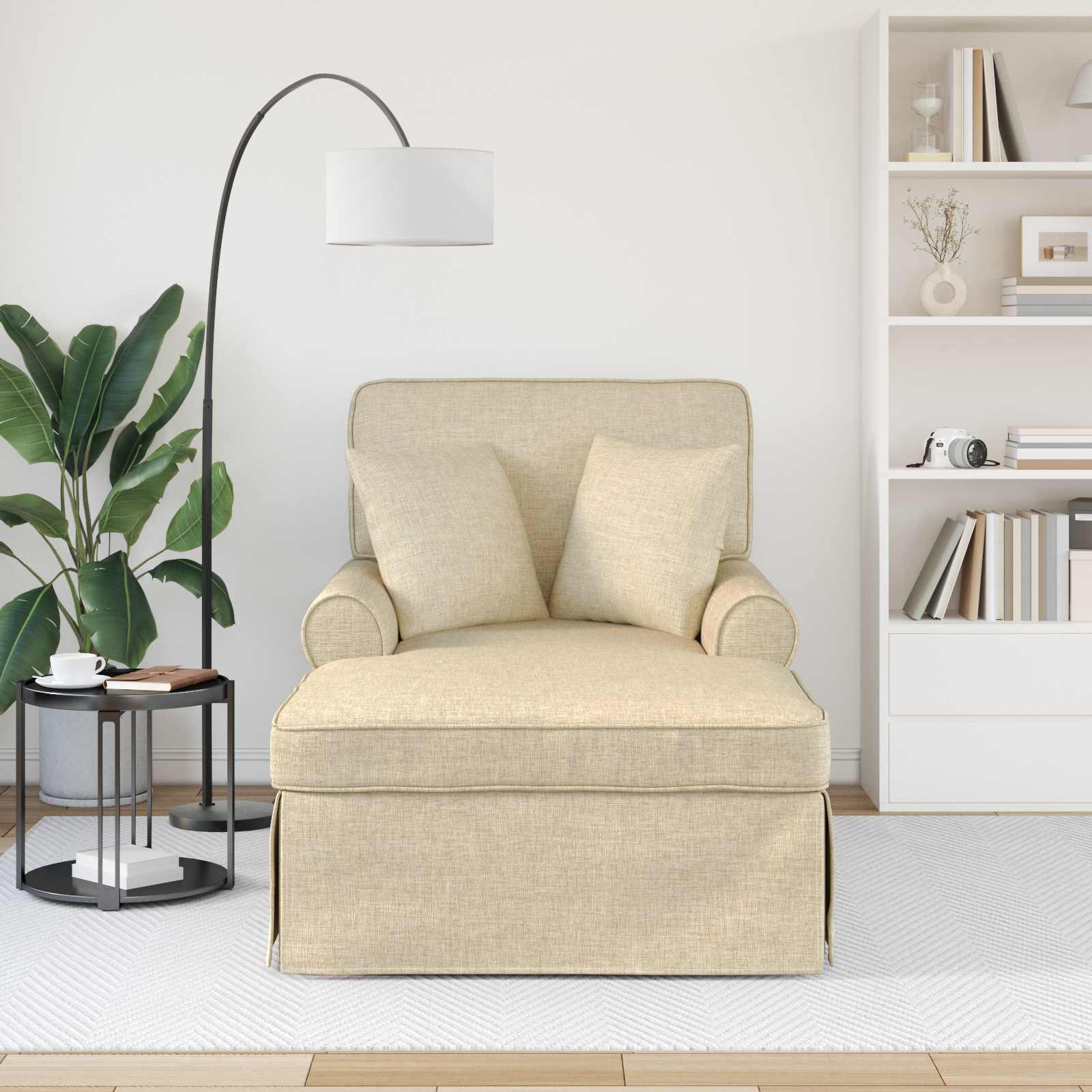 Fotel loungba szoknyával párnával párnával 3 pcs krém szövet