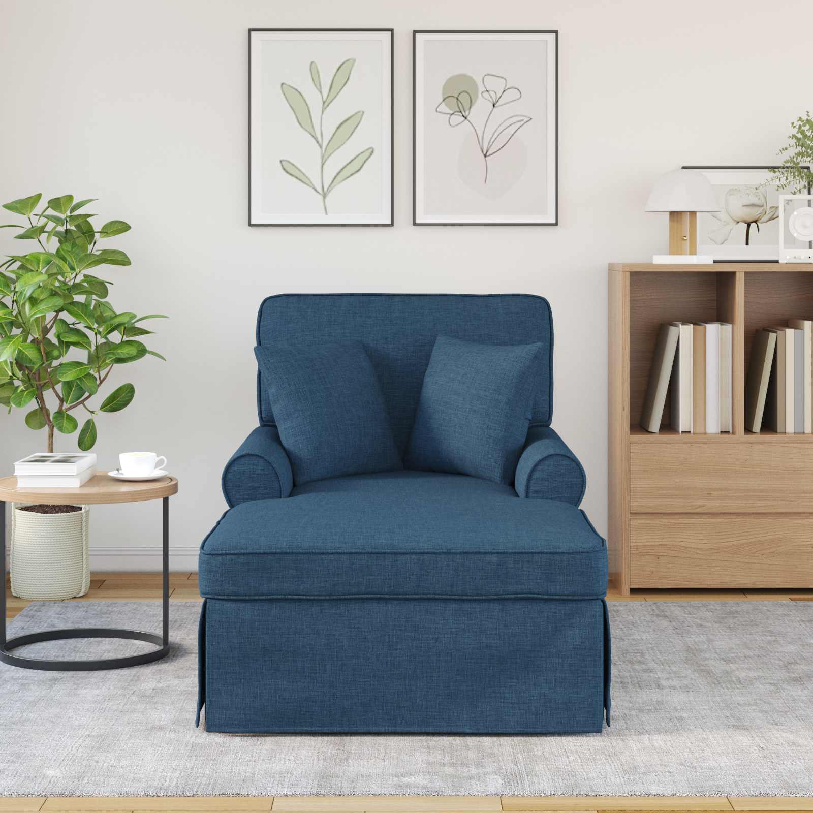 Fotel loungba szoknyával párnával párnával 3 pcs kék szövet