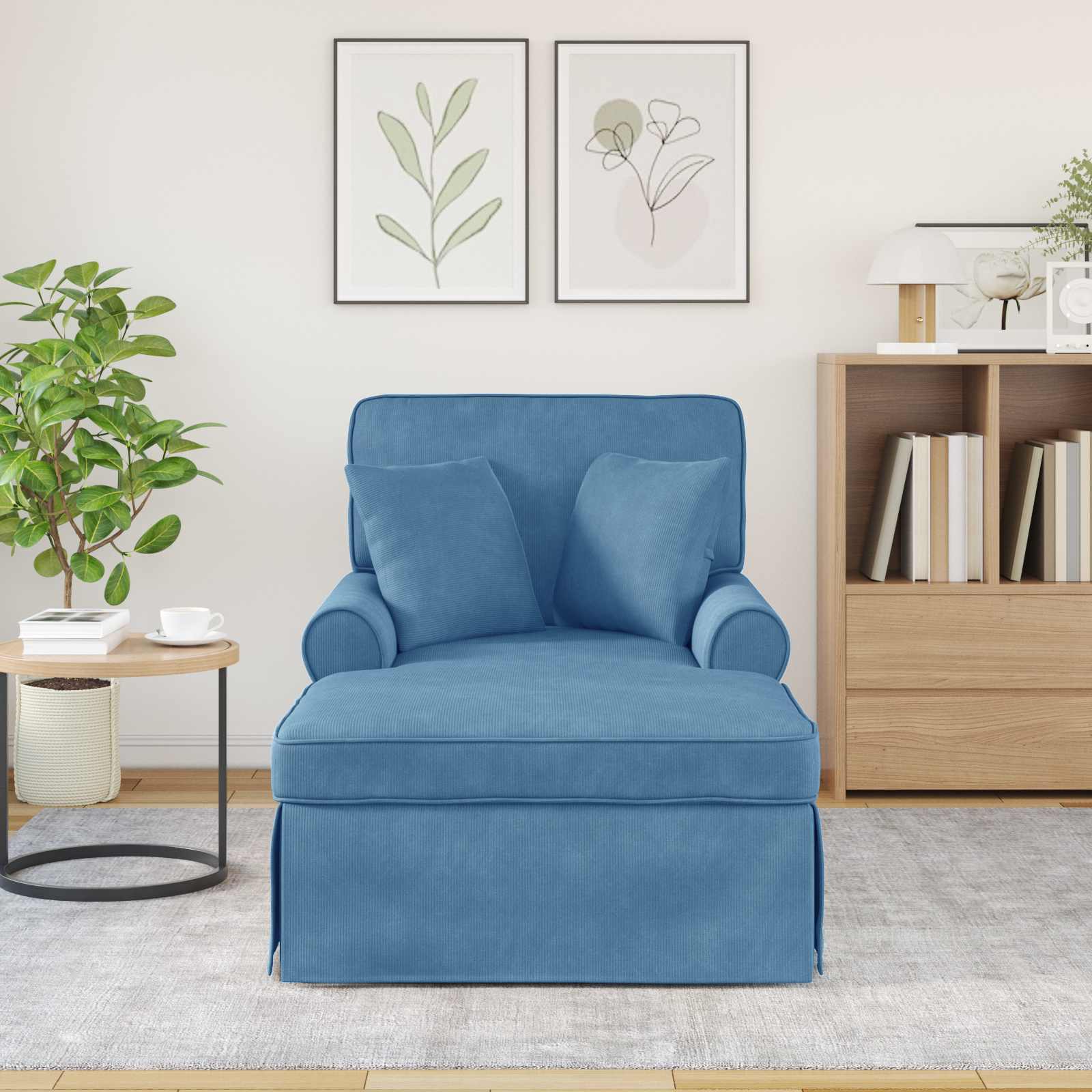 Fotel loungba szoknyával párnával 3 pcs kék bársonyos szövet