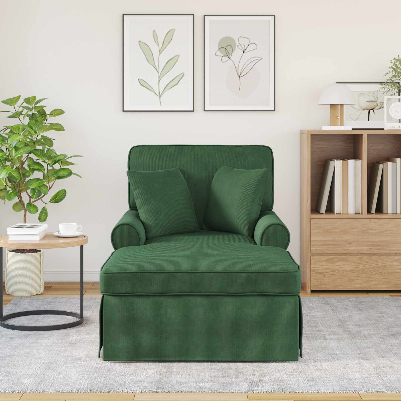Fotel loungba szoknyával 3 pcs dzsungel zöld bársonyos szövet