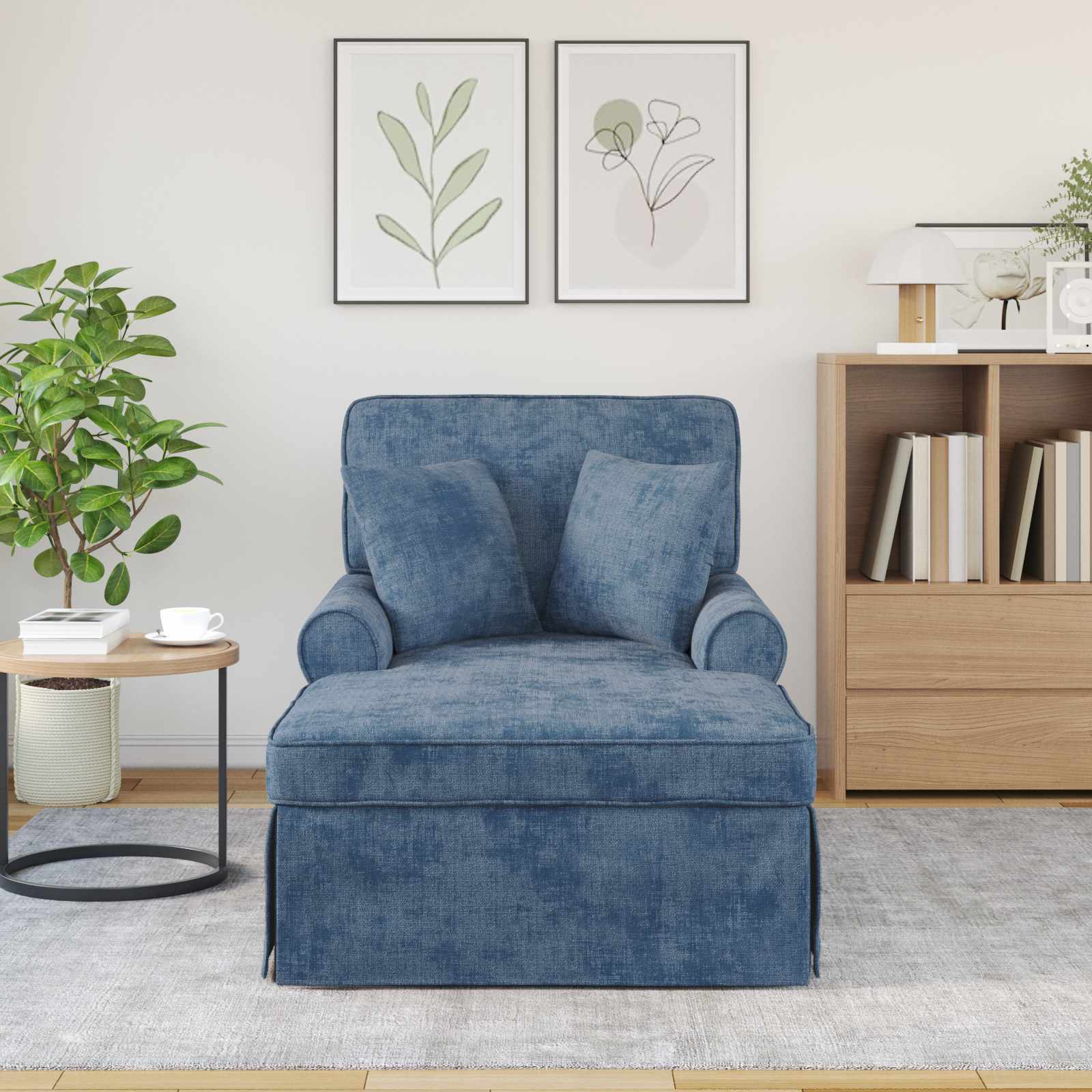 Fotel loungba szoknyával párnával kék 157 x 91 x 91 cm ares
