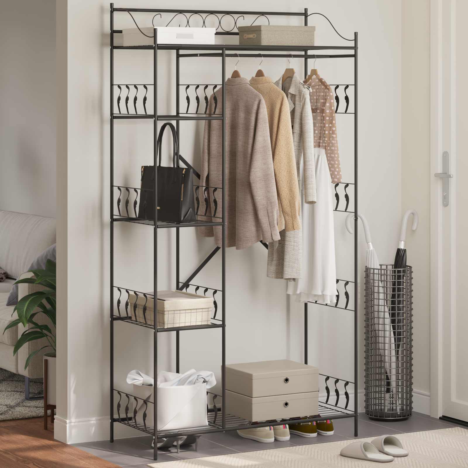 Nyitott szekrény polcokkal fekete 101 x 43 x 188 cm acél