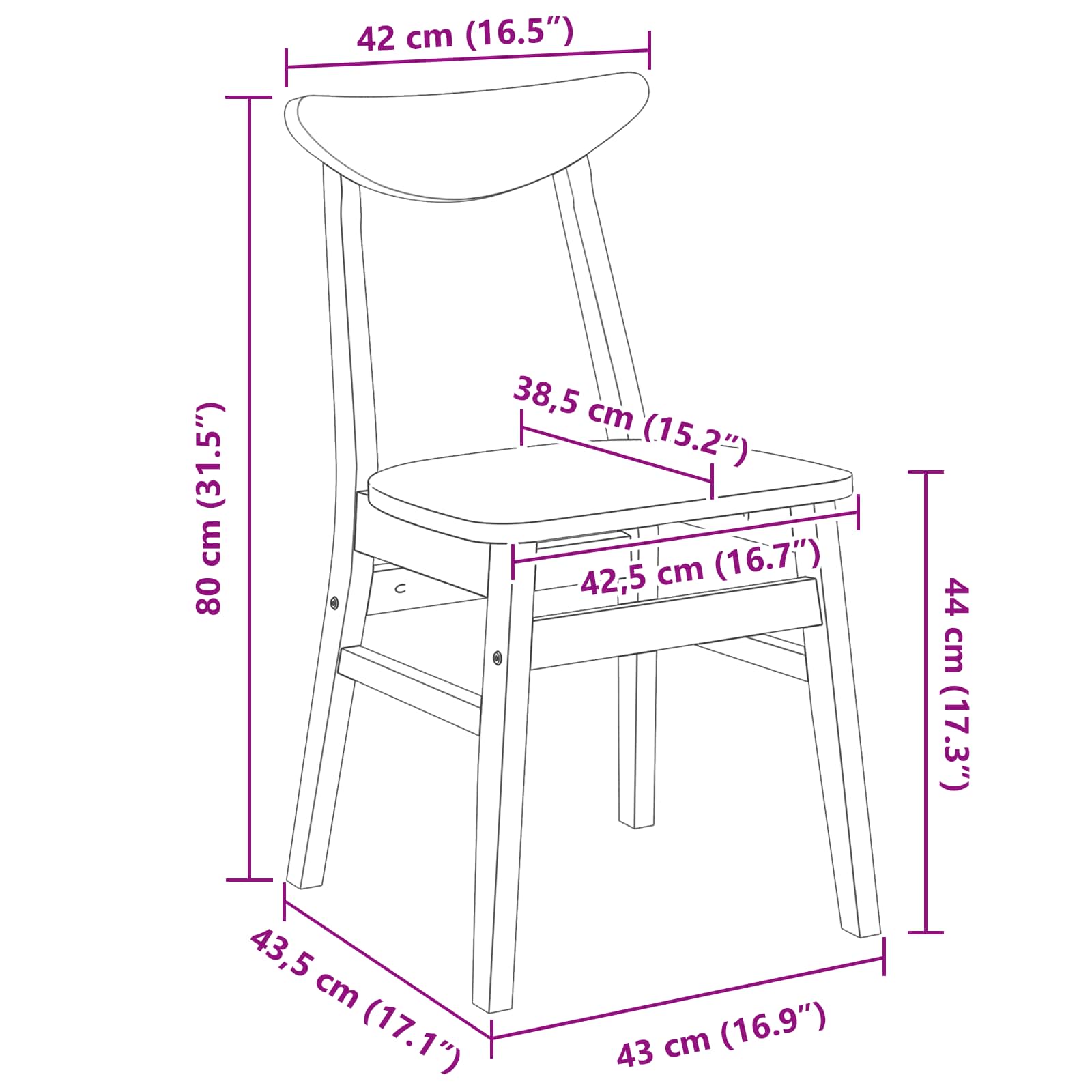 Étkező székek 2 pcs természetes 42 x 47.5 x 81 cm tömör gumi fa
