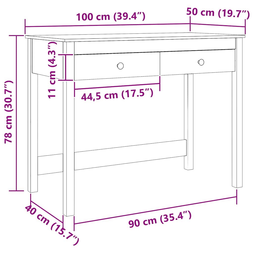 Asztal fiókkal max barna 100 x 50 x 78 cm tömör fenyőfa