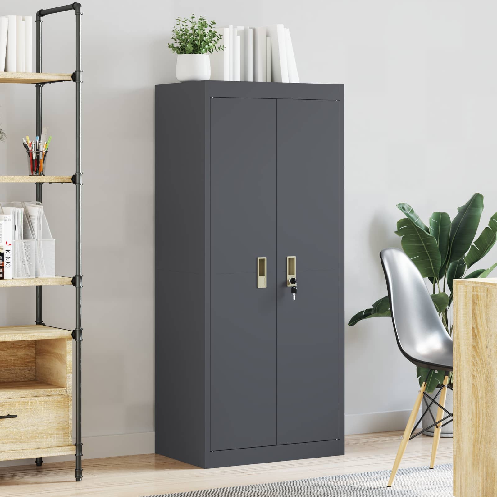 Tárolószekrény antracit 60 x 40 x 140 cm acél