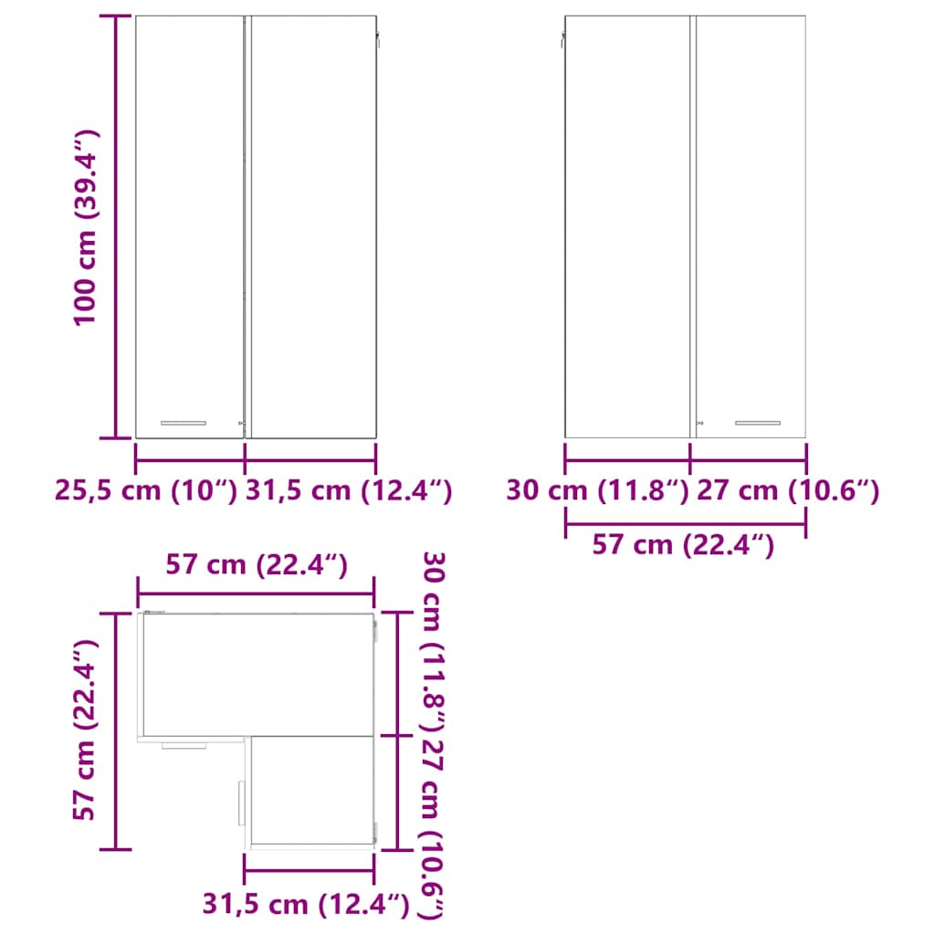 Függő szekrény riga sonoma tölgy és fehér 57 x 57 x 100 cm