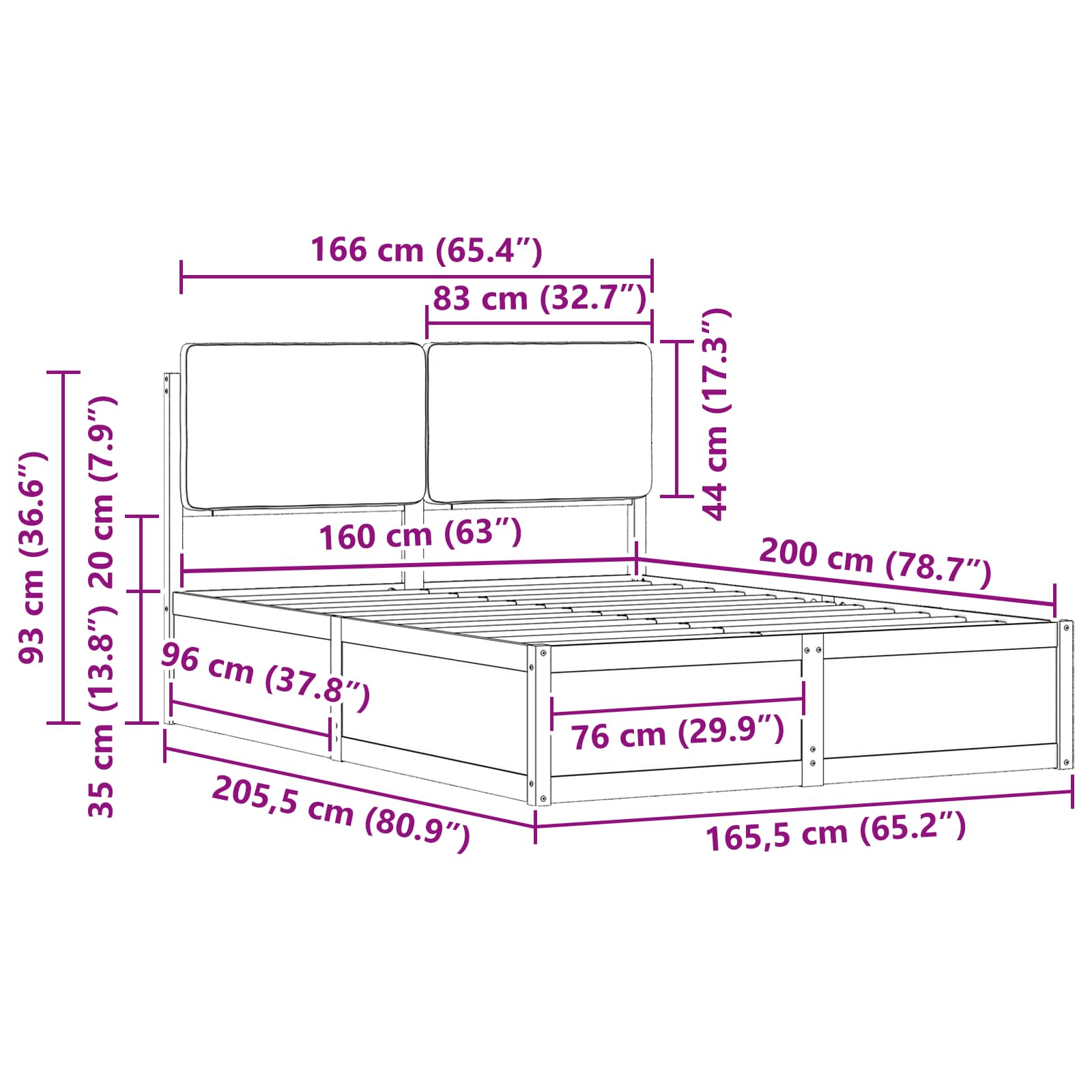 Ágykeret kárpitozott fejtámlával sötétszürke 160 x 200 cm