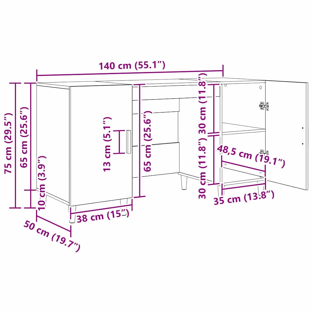 Asztal polcokkal ajtóval fekete tölgy 140 x 50 x 75 cm faanyag