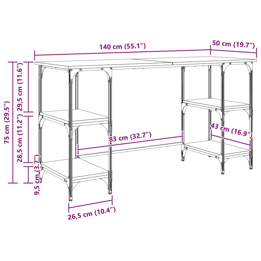 Asztal polcokkal artisan tölgy 140 x 50 x 75 cm faanyag