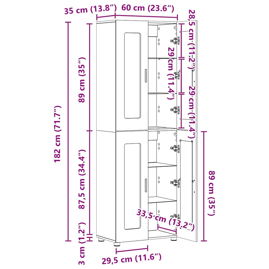 Magasfiú polcokkal füstölt tölgy 60 x 35 x 182 cm faanyag