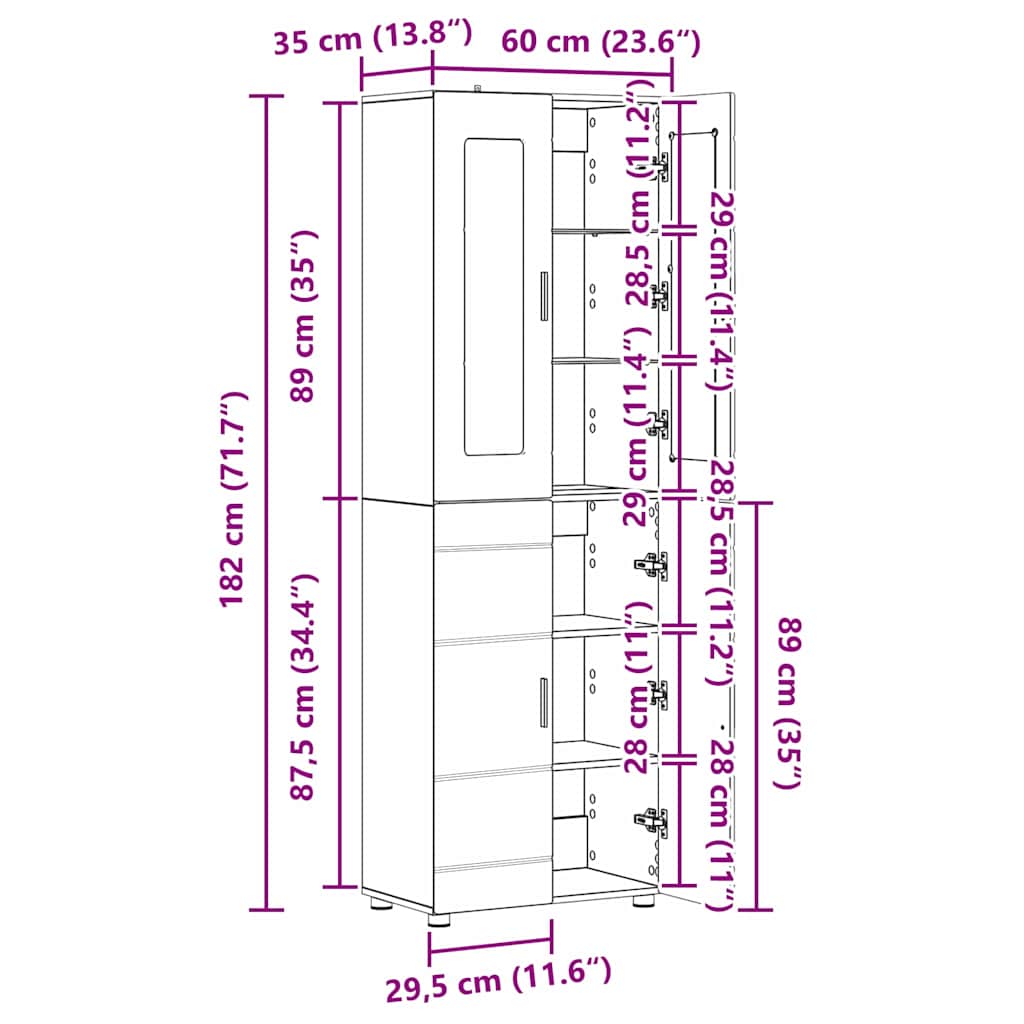 Magasfiú polcokkal szürke sonoma 60 x 35 x 182 cm faanyag