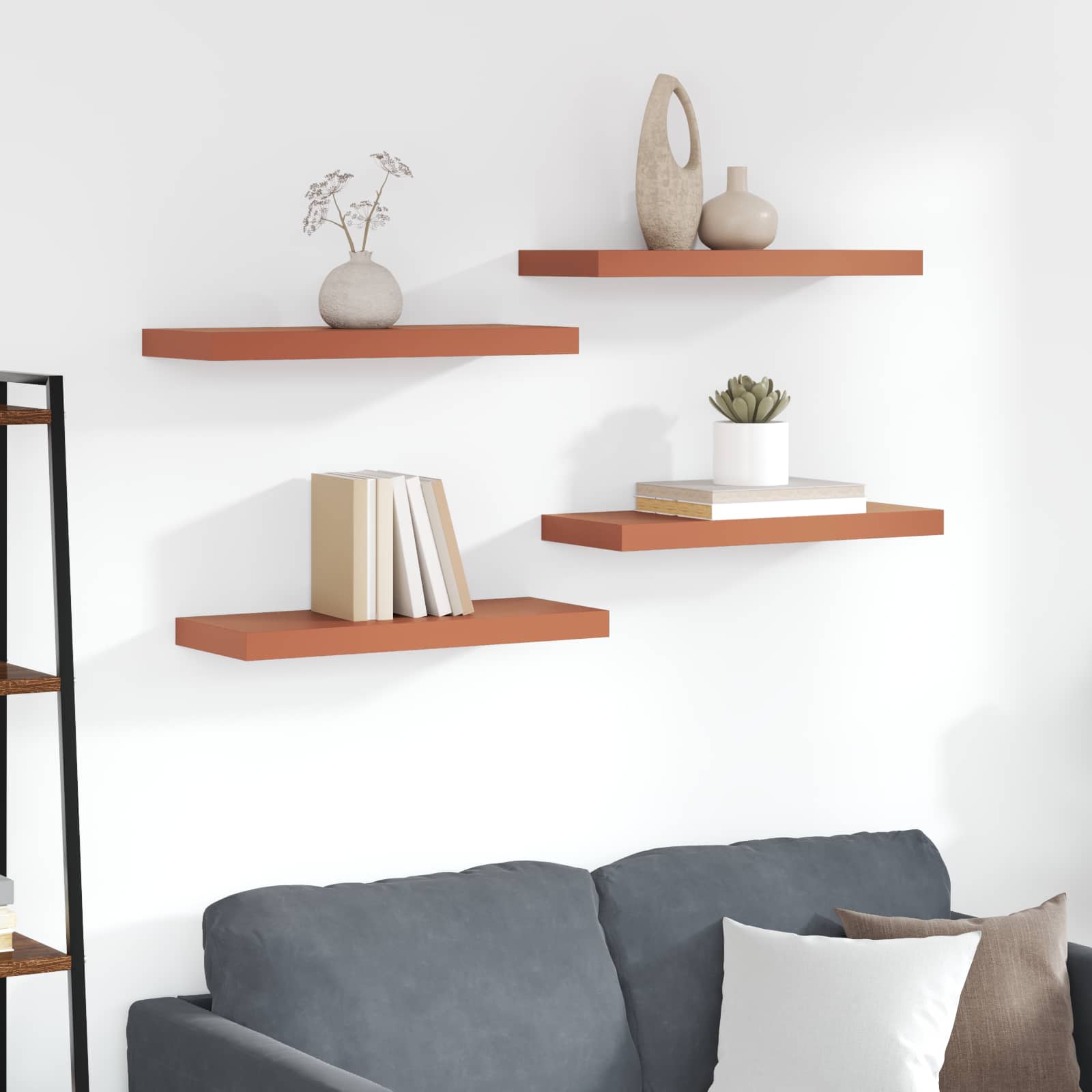 Falpolc falra szerelhető 4 pcs piros 50 x 23 x 4 cm faanyag