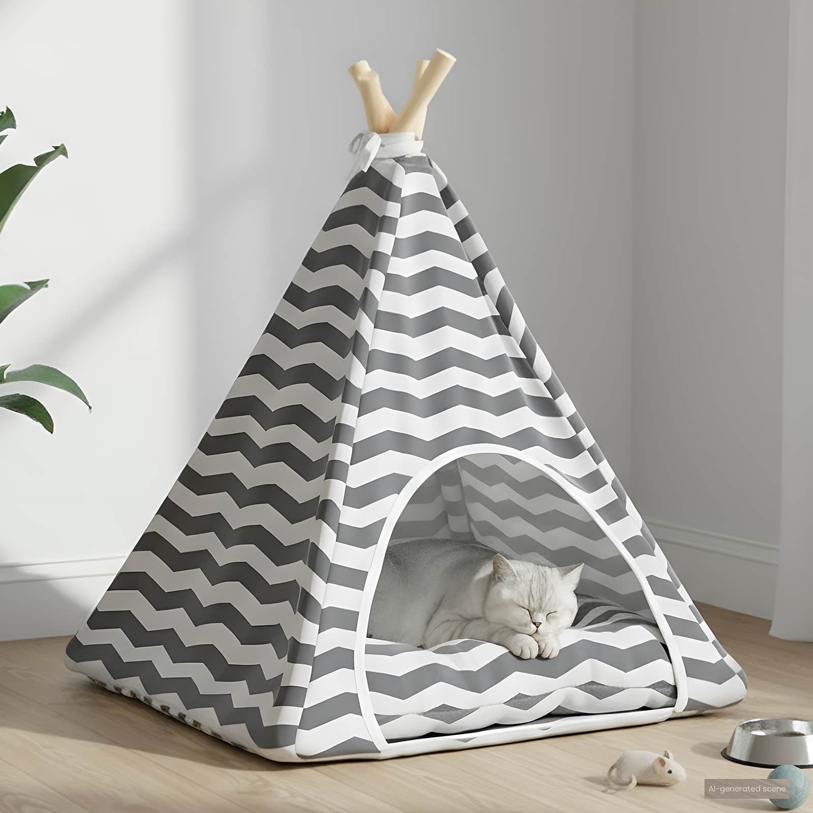 Kiskedvenc teepee párnával fehér és szürke 50 x 50 x 60 cm