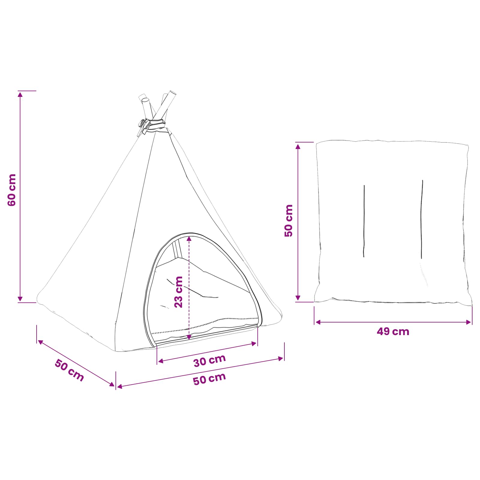Kiskedvenc teepee párnával fehér és szürke 50 x 50 x 60 cm