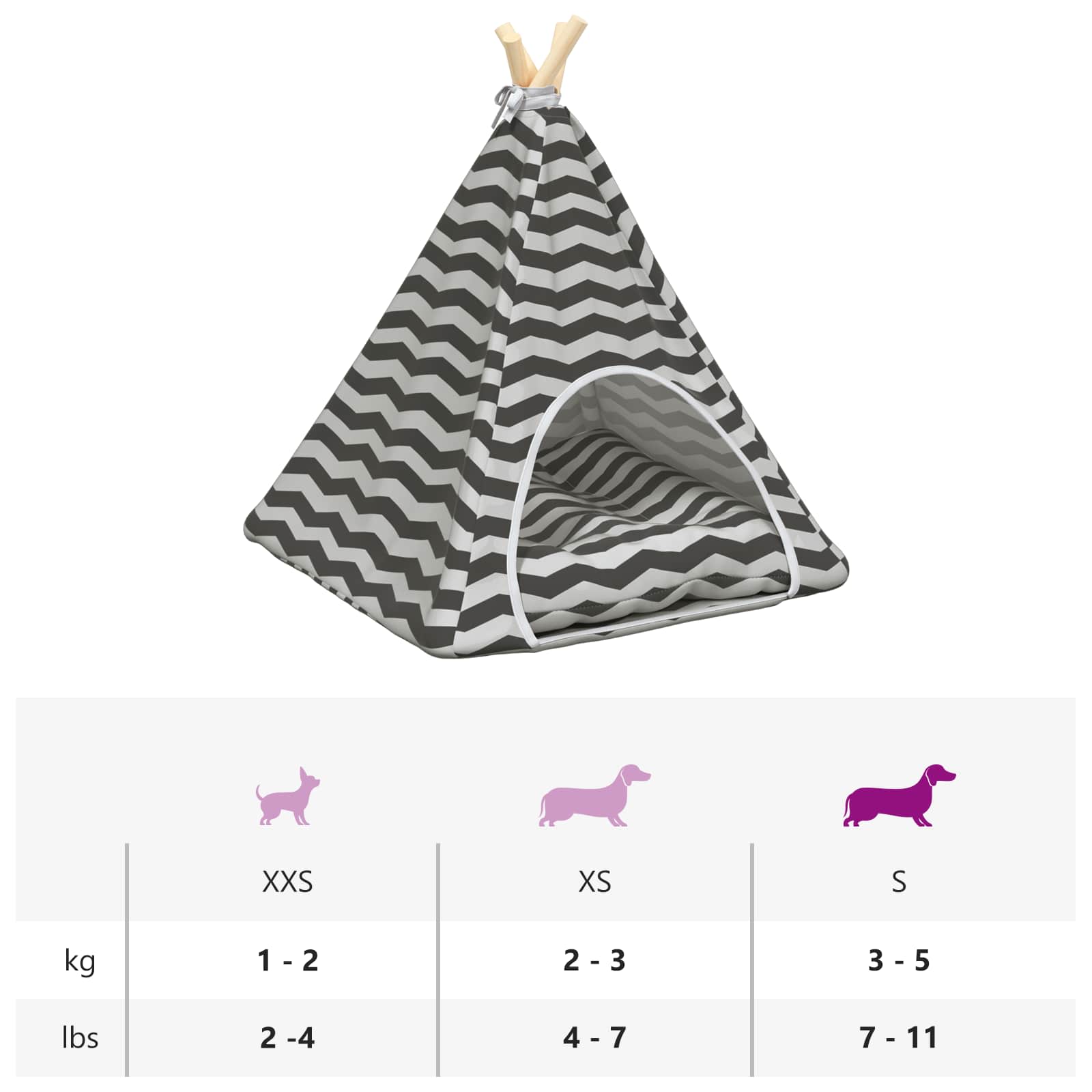 Kiskedvenc teepee párnával fehér és szürke 50 x 50 x 60 cm