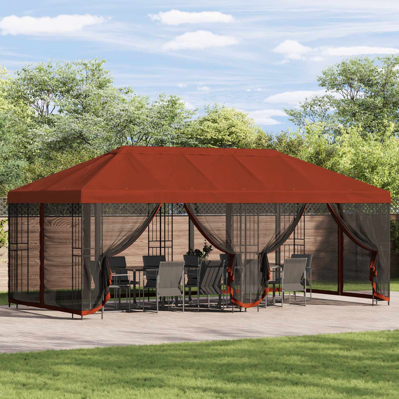 Napernyő ponyva oldalfalakkal 6 x 3 m terrakotta poliészter 190