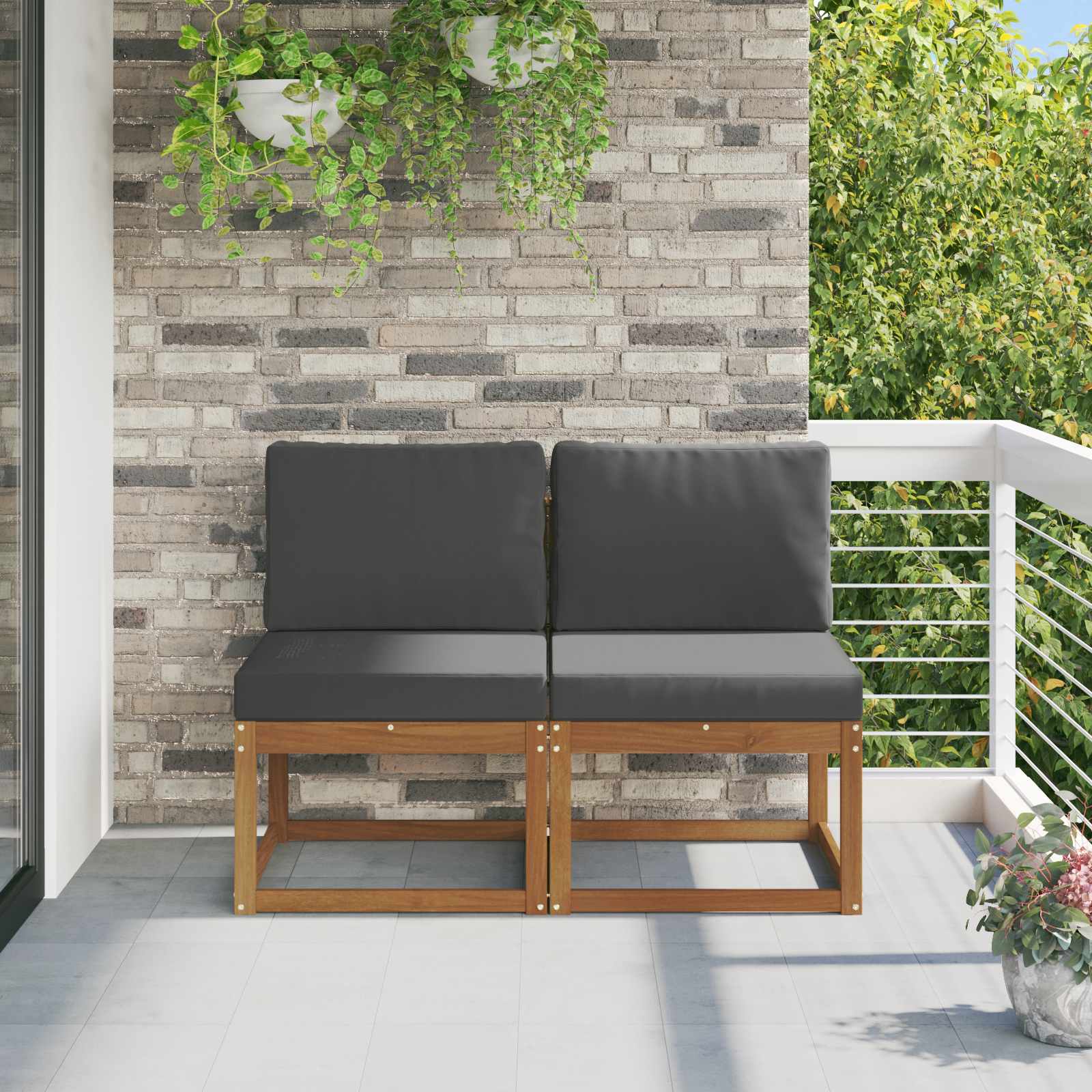 2 darab kültéri középső kanapé tömör akácfa természetes