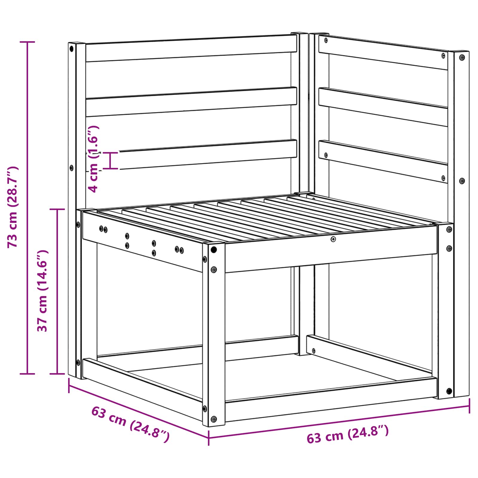 Kültéri sarokkanapé tömör akácfa természetes 63 x 63 x 73 cm