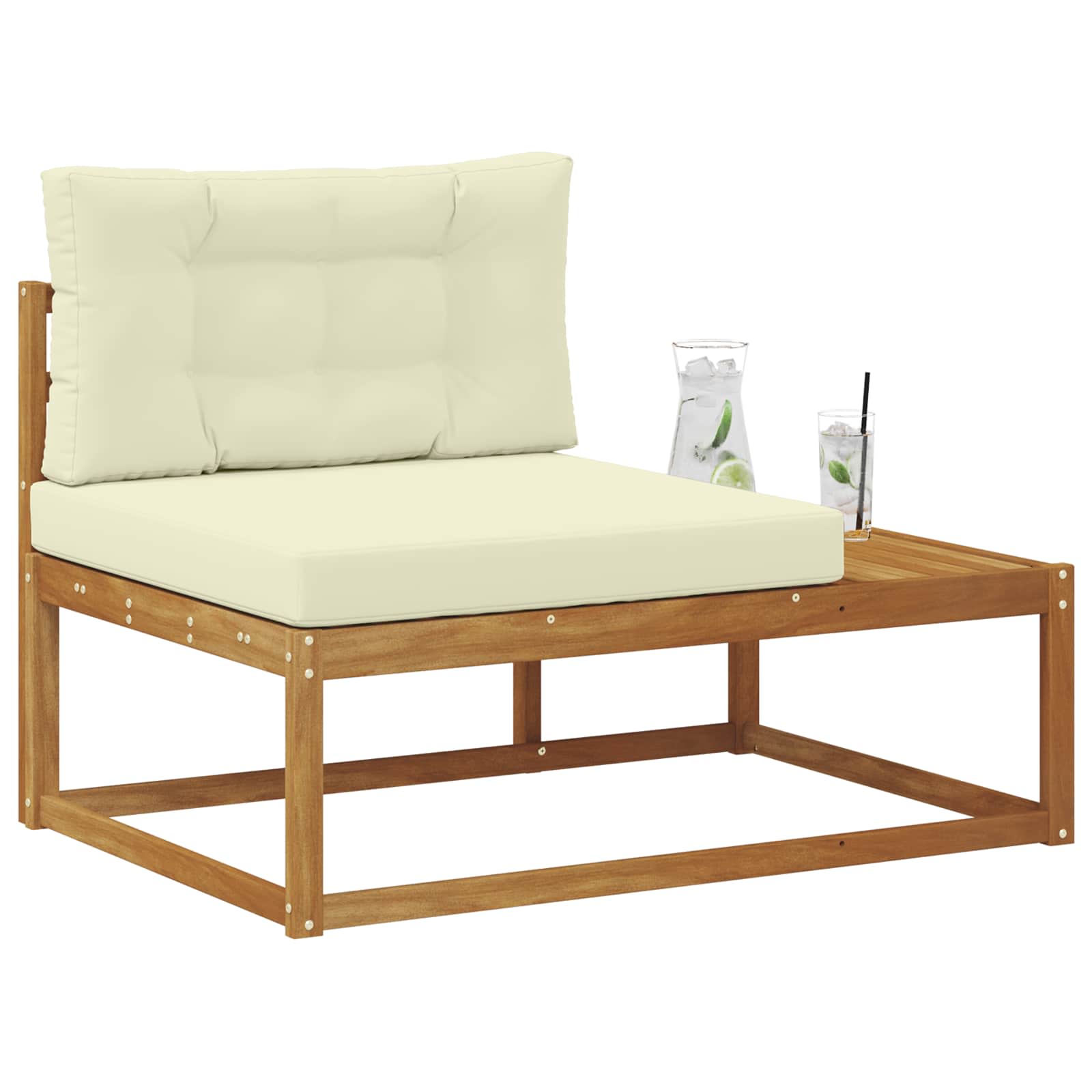 Kültéri végkanapé természetes 115 x 83 x 73 cm tömör akácfa