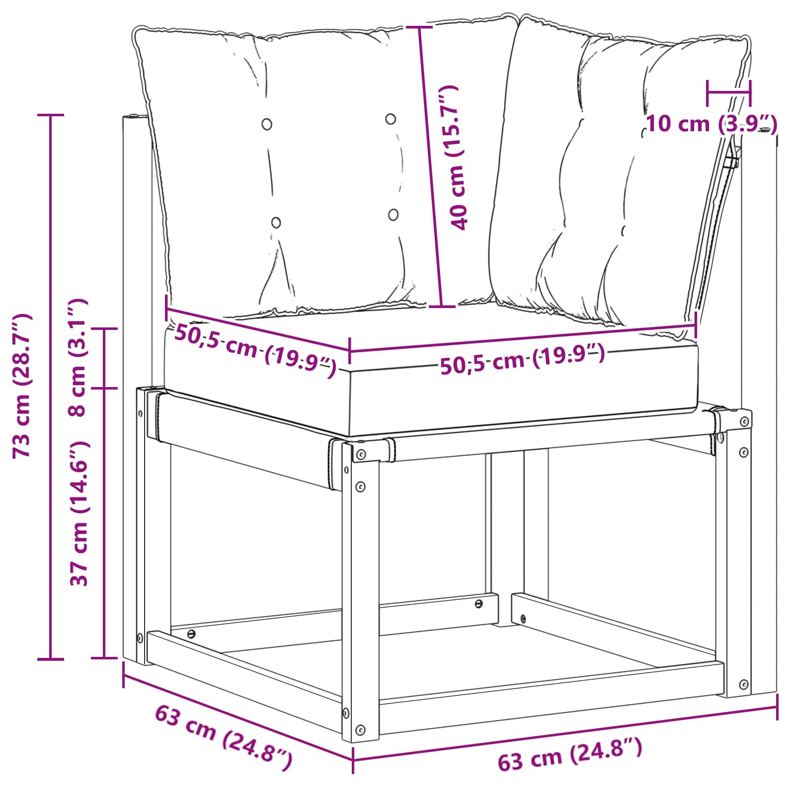 Kültéri sarokkanapé tömör akácfa és textilén szövet természetes