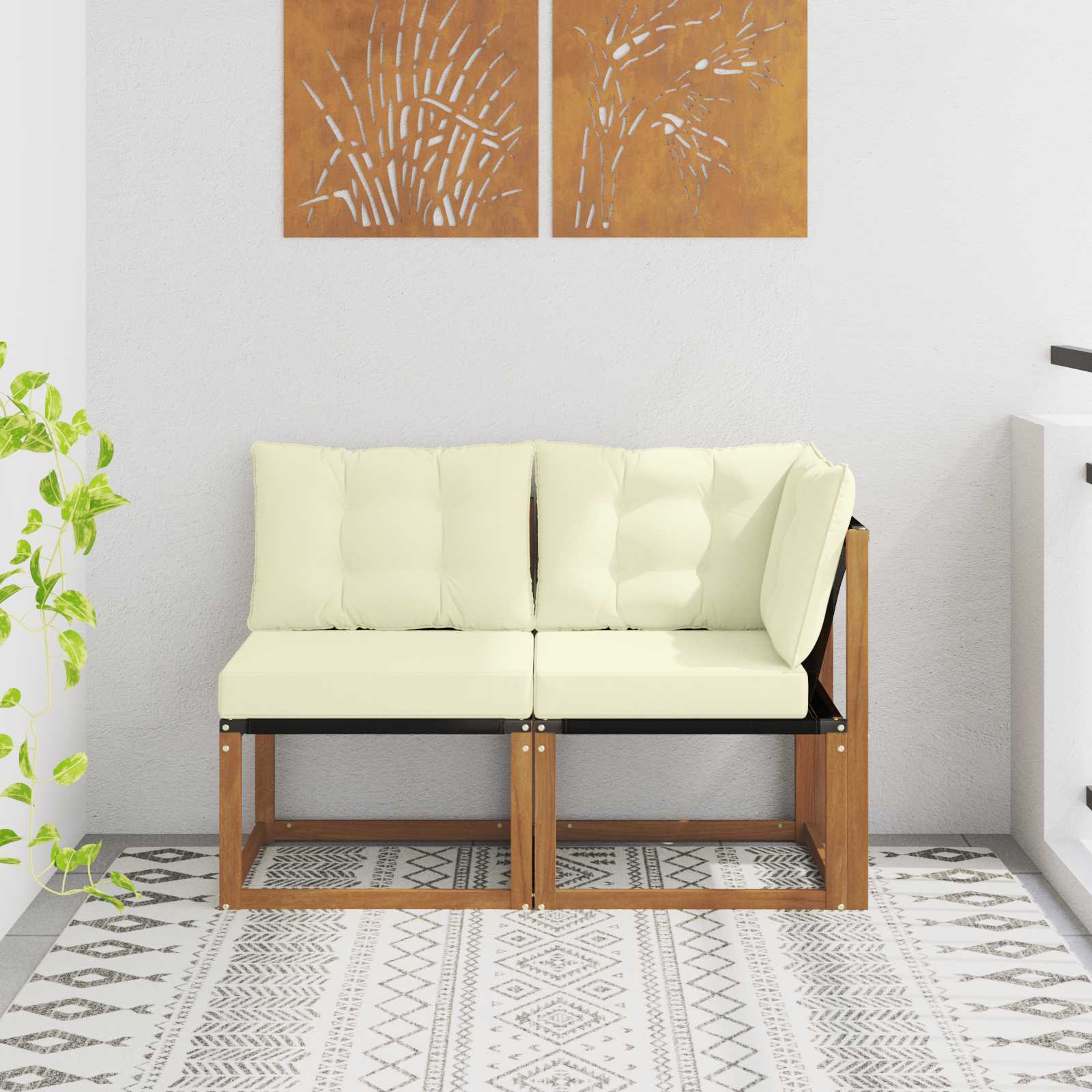 Kültéri középső és sarok kanapé párnával 2 darab természetes