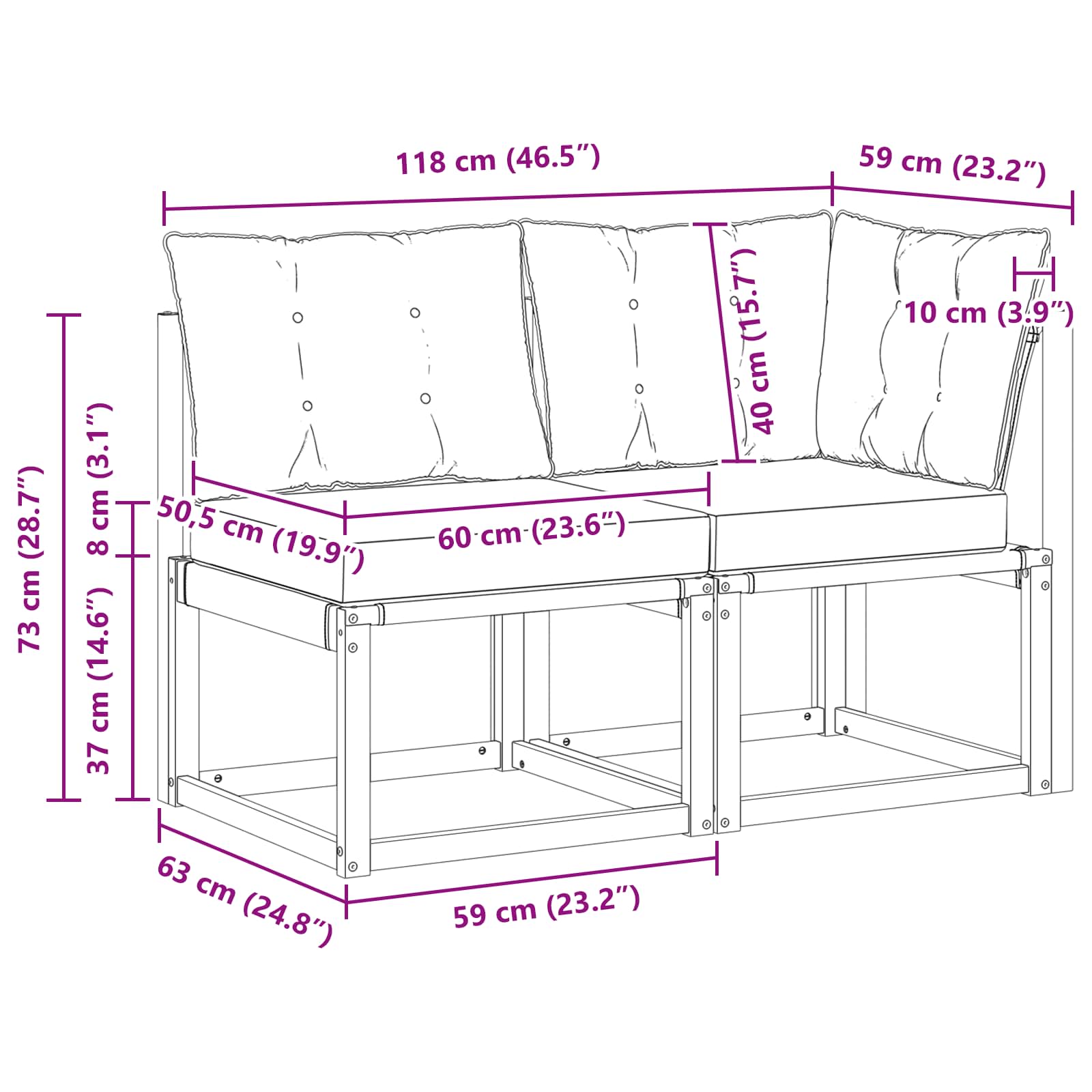Kültéri középső és sarok kanapé párnával 2 darab természetes