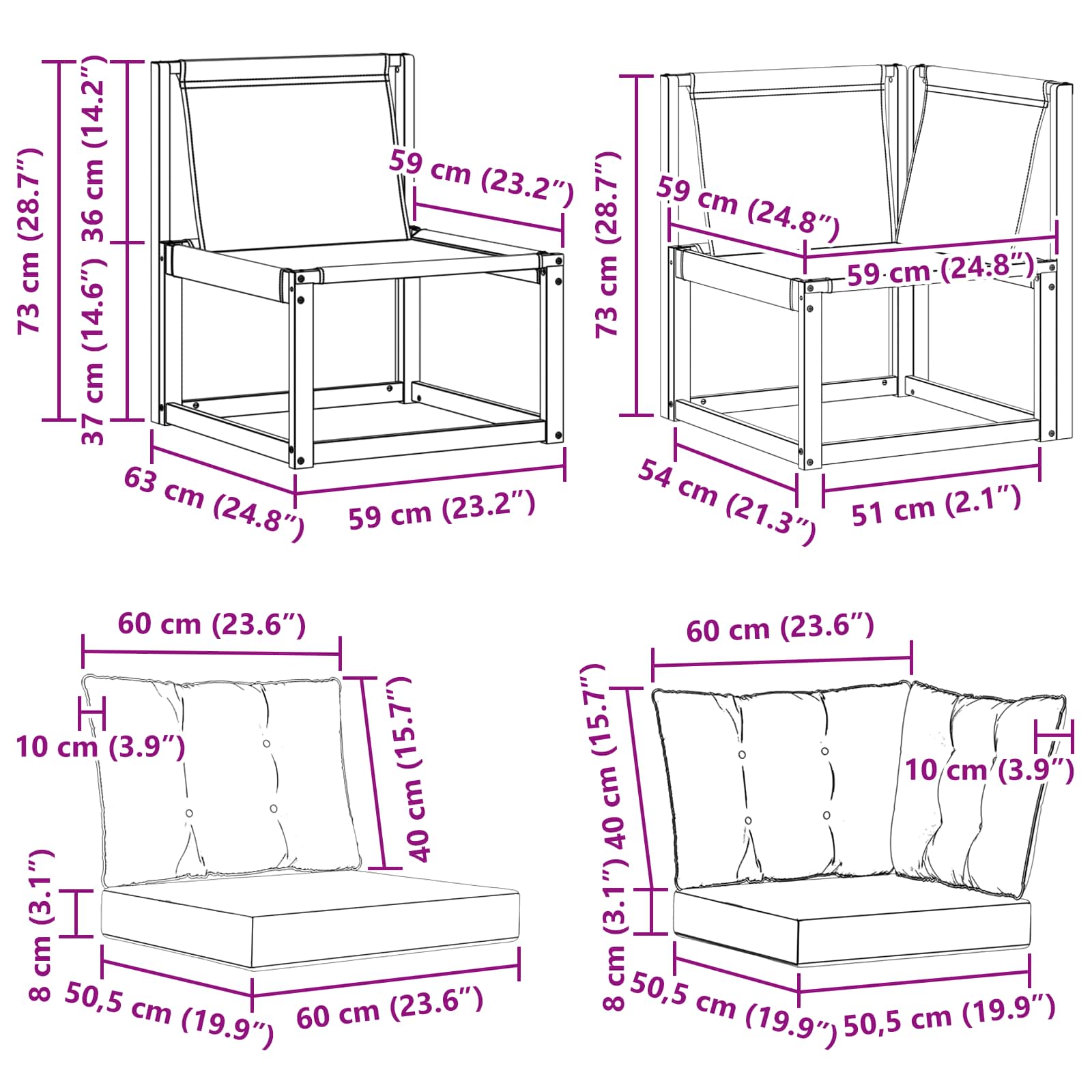 Kültéri középső és sarok kanapé párnával 2 darab természetes