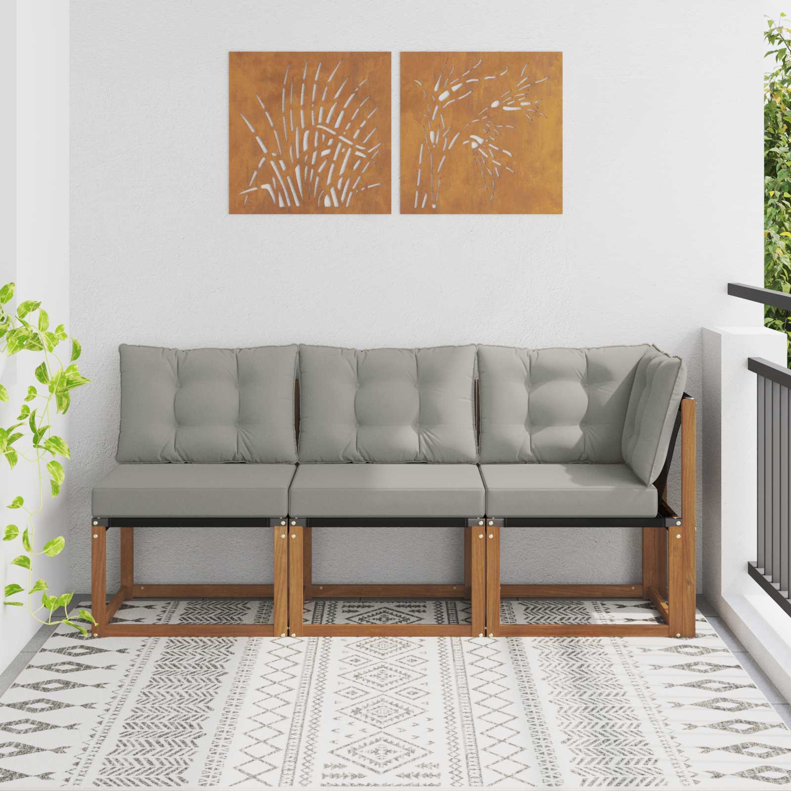 Kültéri középső és sarok kanapé párnával 3 darab természetes