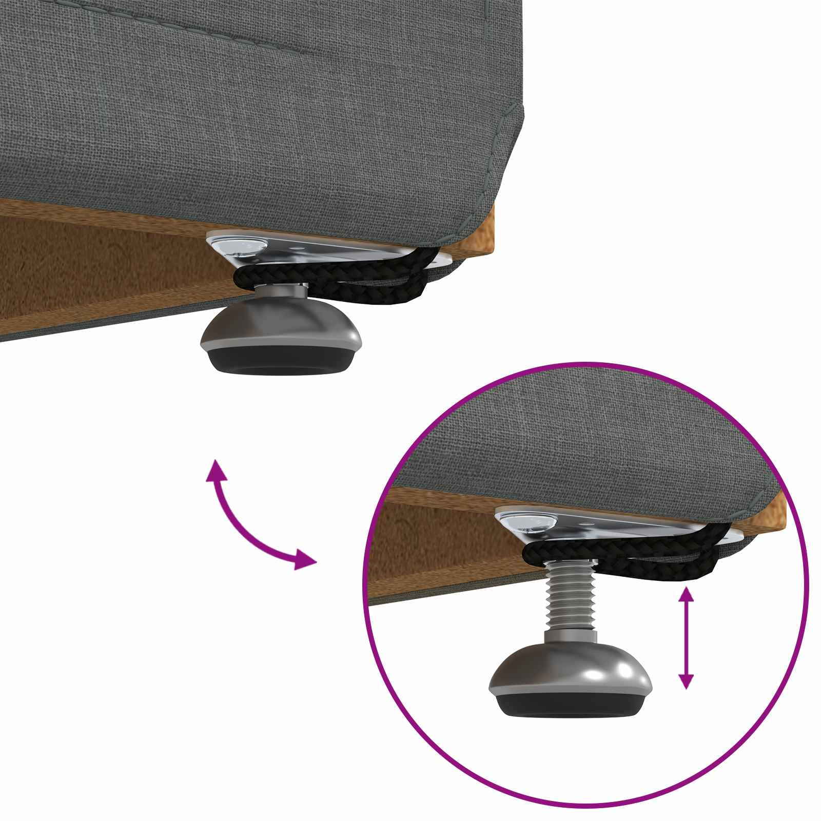 Zsámoly sötétszürke 41 x 41 x 40 cm szövet és faszerkezet