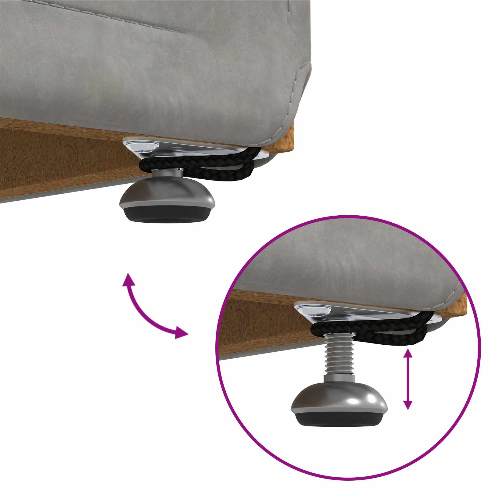 Zsámoly világosszürke 41 x 41 x 40 cm bársony és műanyag fa