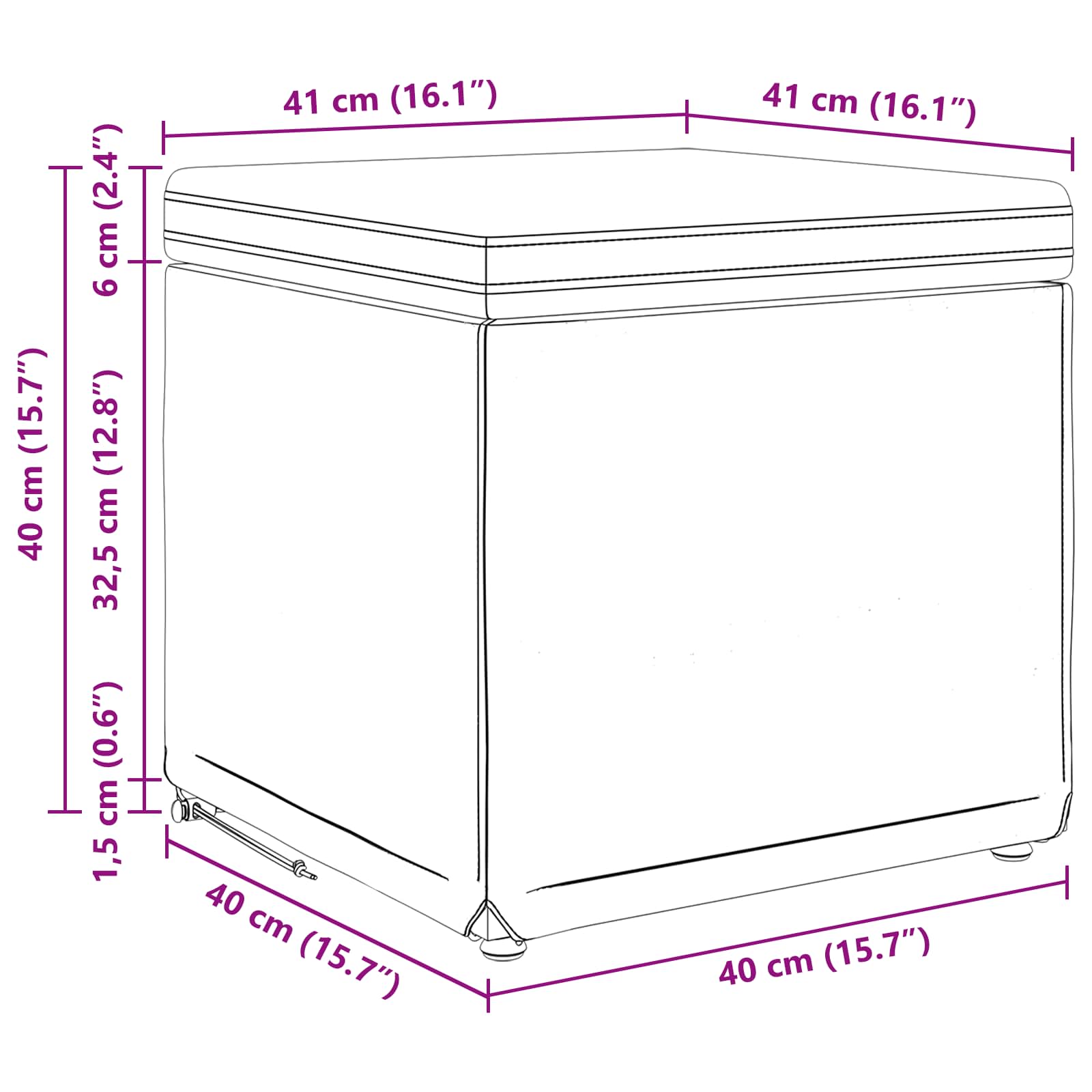 Zsámoly világosszürke 41 x 41 x 40 cm bársony és műanyag fa