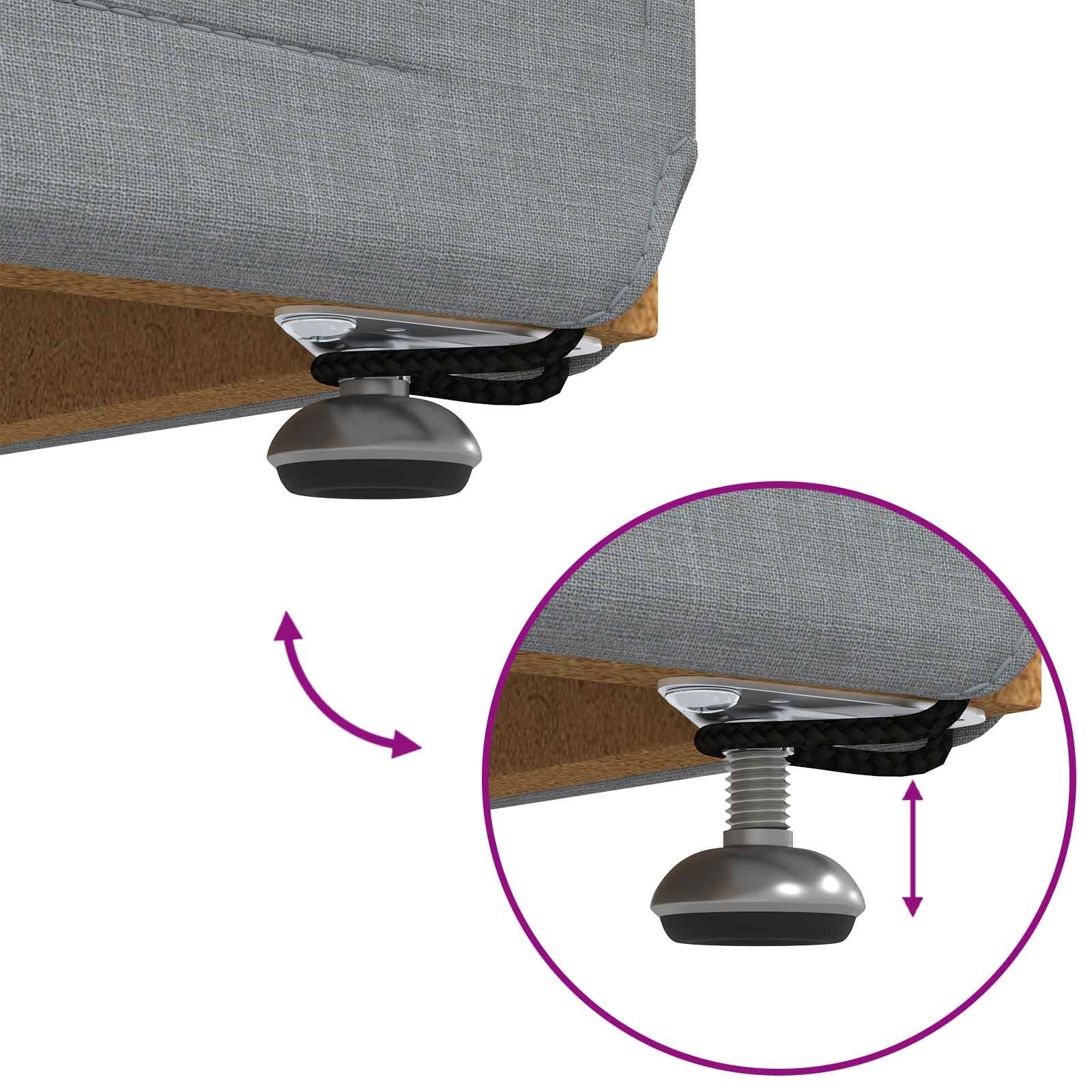 Zsámoly világosszürke 61 x 41 x 40 cm szövet és faszerkezet