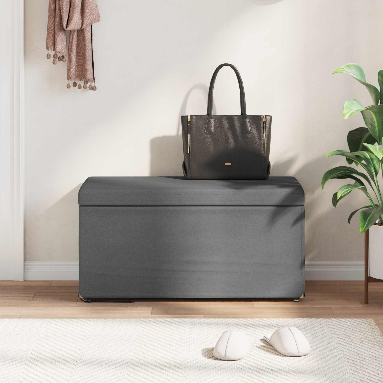 Zsámoly sötétszürke 81 x 41 x 40 cm szövet és faszerkezet