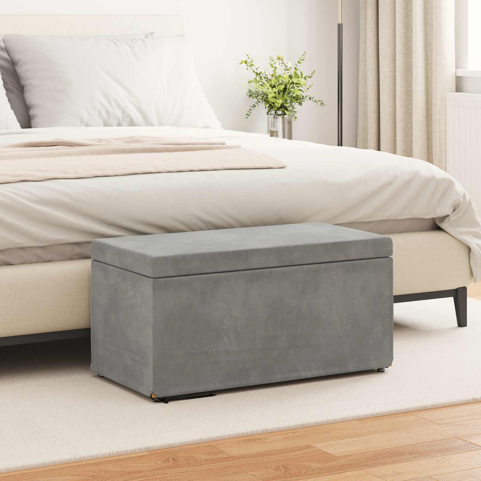 Zsámoly világosszürke 81 x 41 x 40 cm bársony és műanyag fa