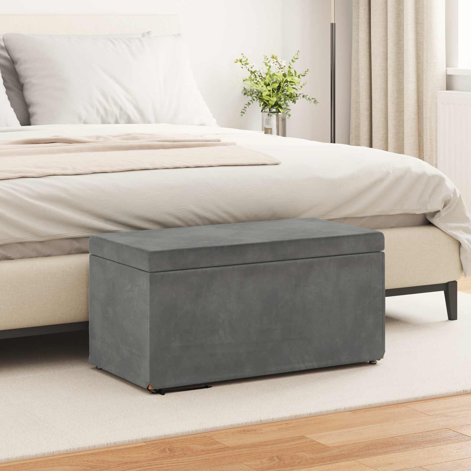 Zsámoly sötétszürke 81 x 41 x 40 cm bársony és műanyag fa