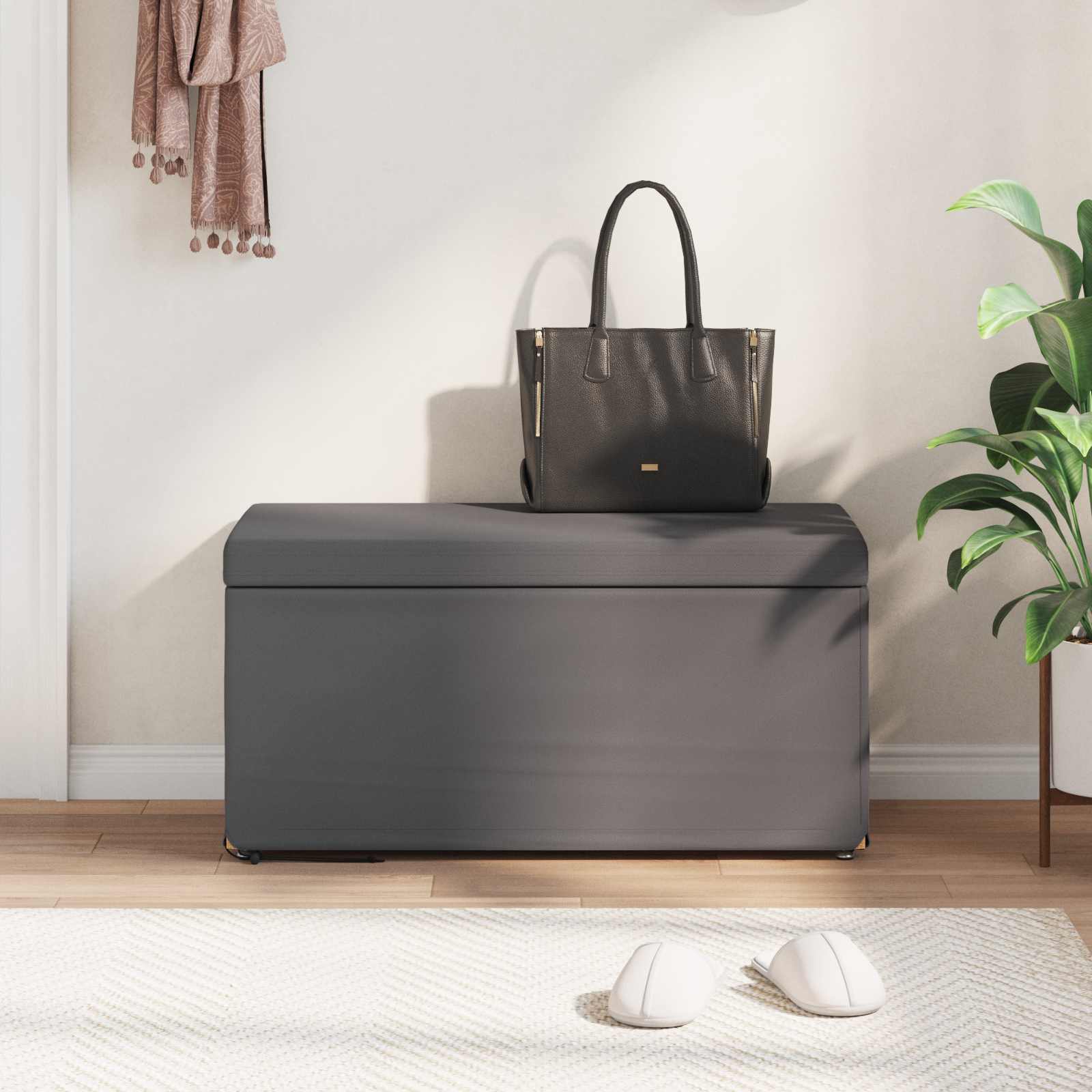 Zsámoly szürke 81 x 41 x 40 cm műbőr és műanyag fa