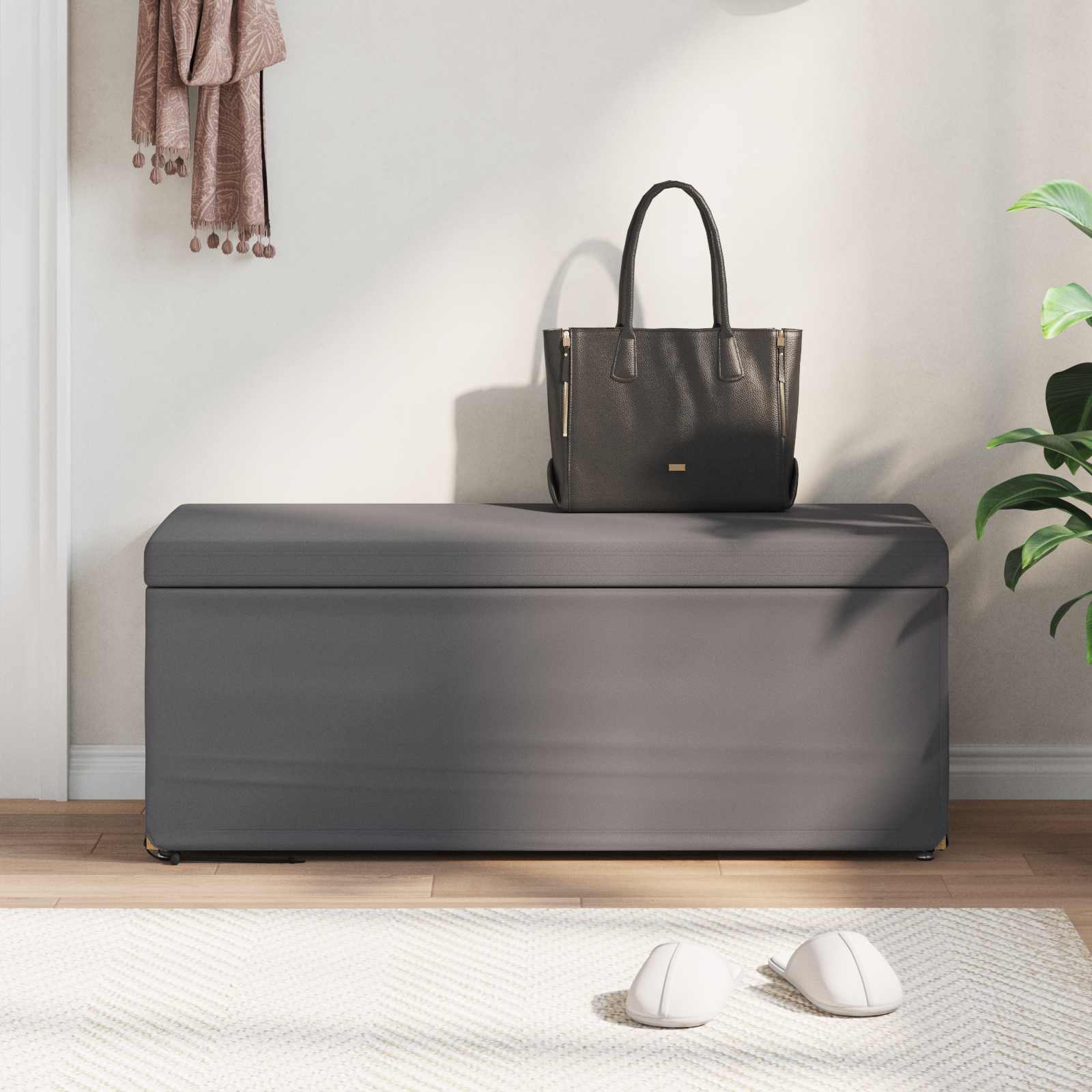 Zsámoly szürke 101 x 41 x 40 cm műbőr és műanyag fa