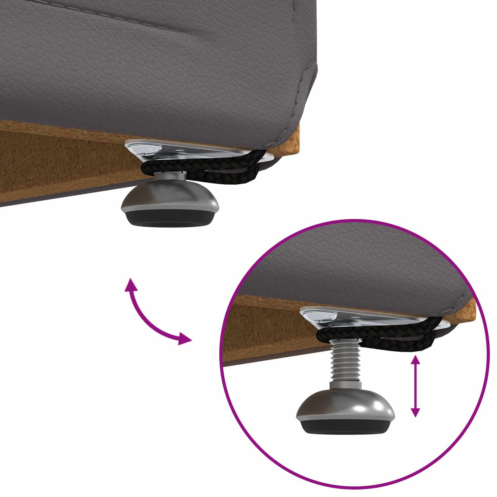 Zsámoly szürke 101 x 41 x 40 cm műbőr és műanyag fa